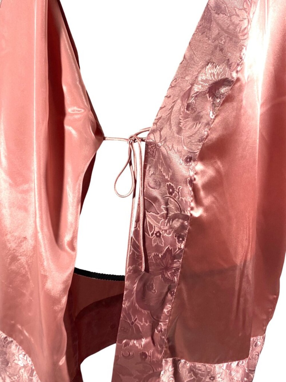 Vintage Victorias Secret gold label Pink Satin Floral Kimono Robe OS No belt - Picture 5 of 10